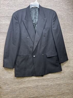 Kasper Pure Wool Double Breasted Blazer Coat Jacket Mens Size 42T Black Casual